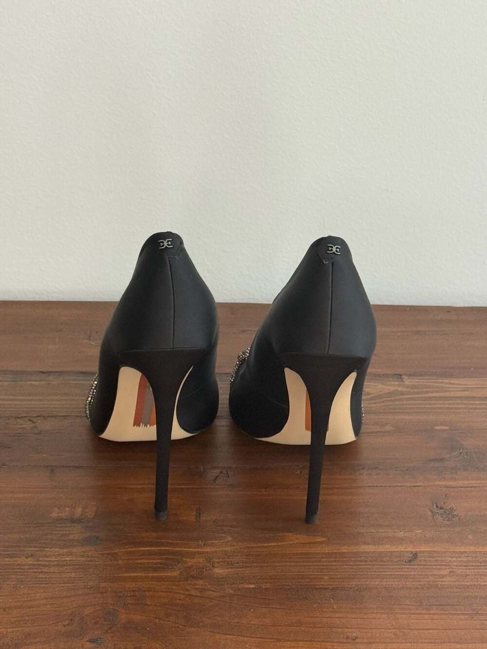Sam Edelman Deela Black Satin Rhinestone Bow Stiletto Heels Size 10M - Picture 4 of 8